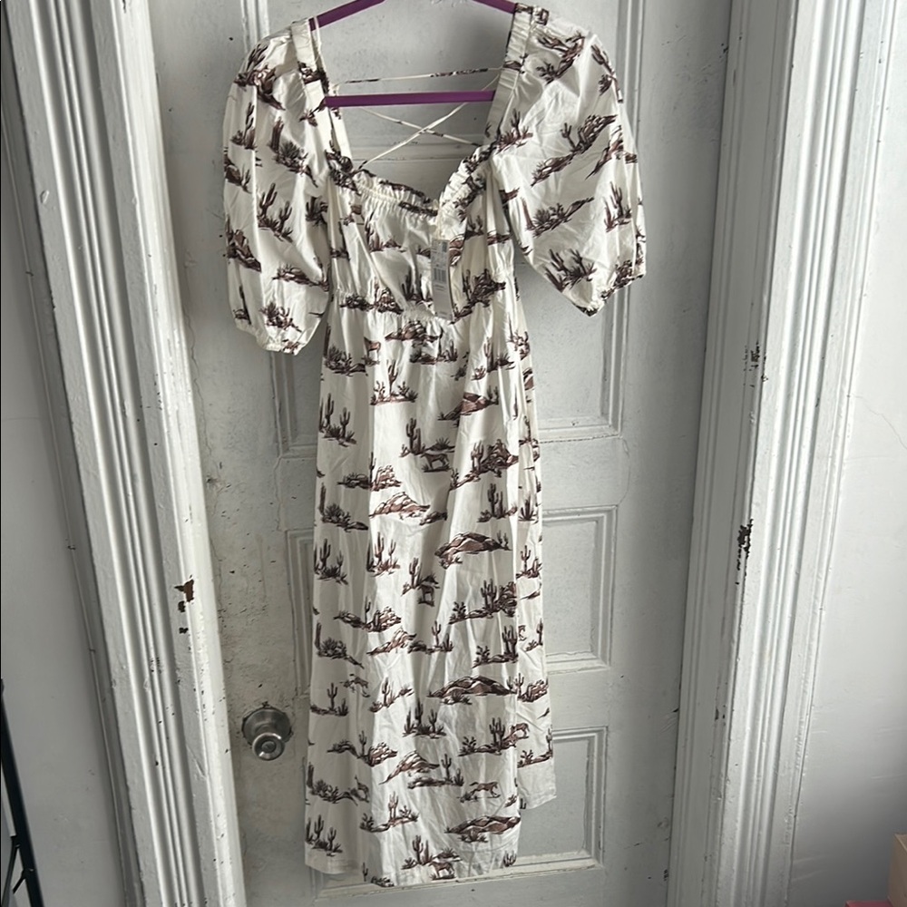NWT Mango White and Brown Printed Dress- size XS